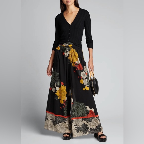 KOBI HALPERIN / CLAUDIA flowy floral WIDE LEG SILK PANTS size 12 - Picture 1 of 7